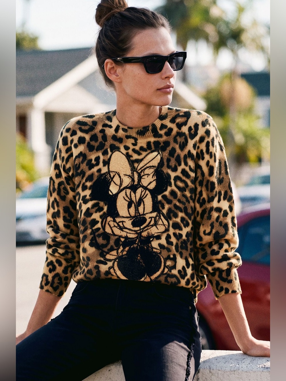 Desigual MICKEY™ ANIMAL PRINT SWEATER Leopard-Print Minnie Graphic Crew, XL NWT